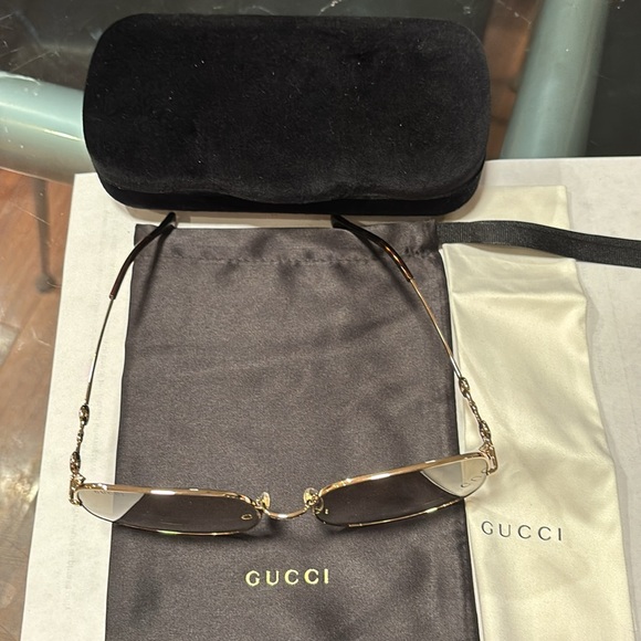 Gucci GG008792 002 Gold Square Frame Brown Lens Sunglasses for Women  BNIB - Picture 12 of 14